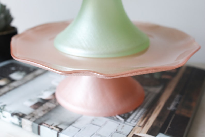 Wedding Cupcake Plate 7 Inches Cake Plate Cupcake Stand Small Pink and Green Cake Stand