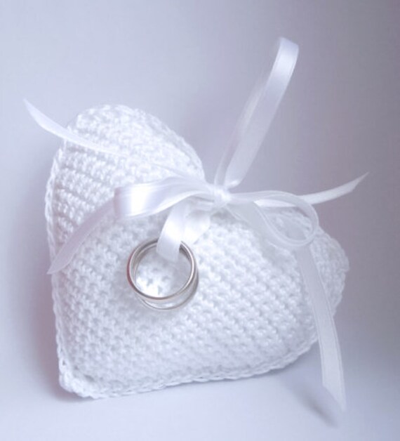 Wedding Ring Pillow Cushion Heart Crochet Lace Ring Bearer Etsy