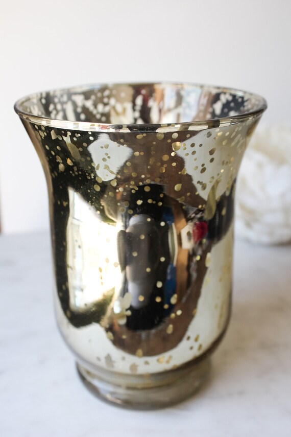 Large Hurricane Gold Mercury Glass Vase Centerpiece Candle Etsy
