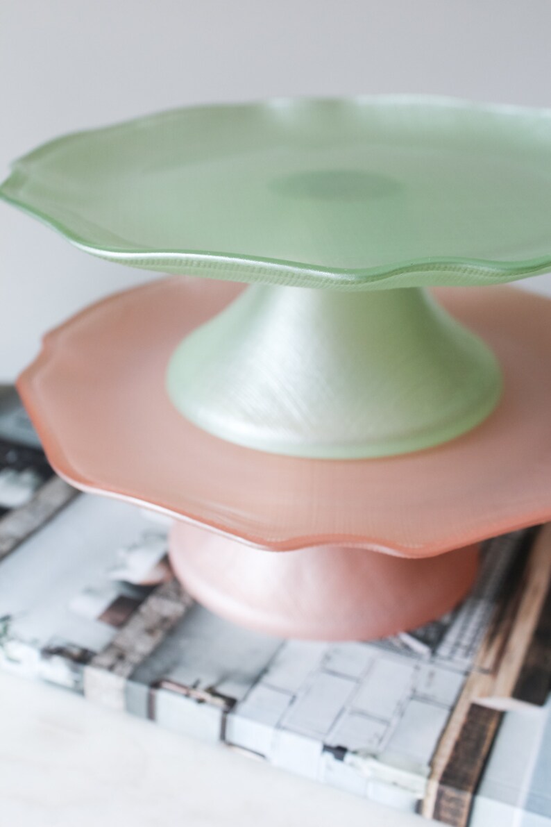 Wedding Cupcake Plate 7 Inches Cake Plate Cupcake Stand Small Pink and Green Cake Stand