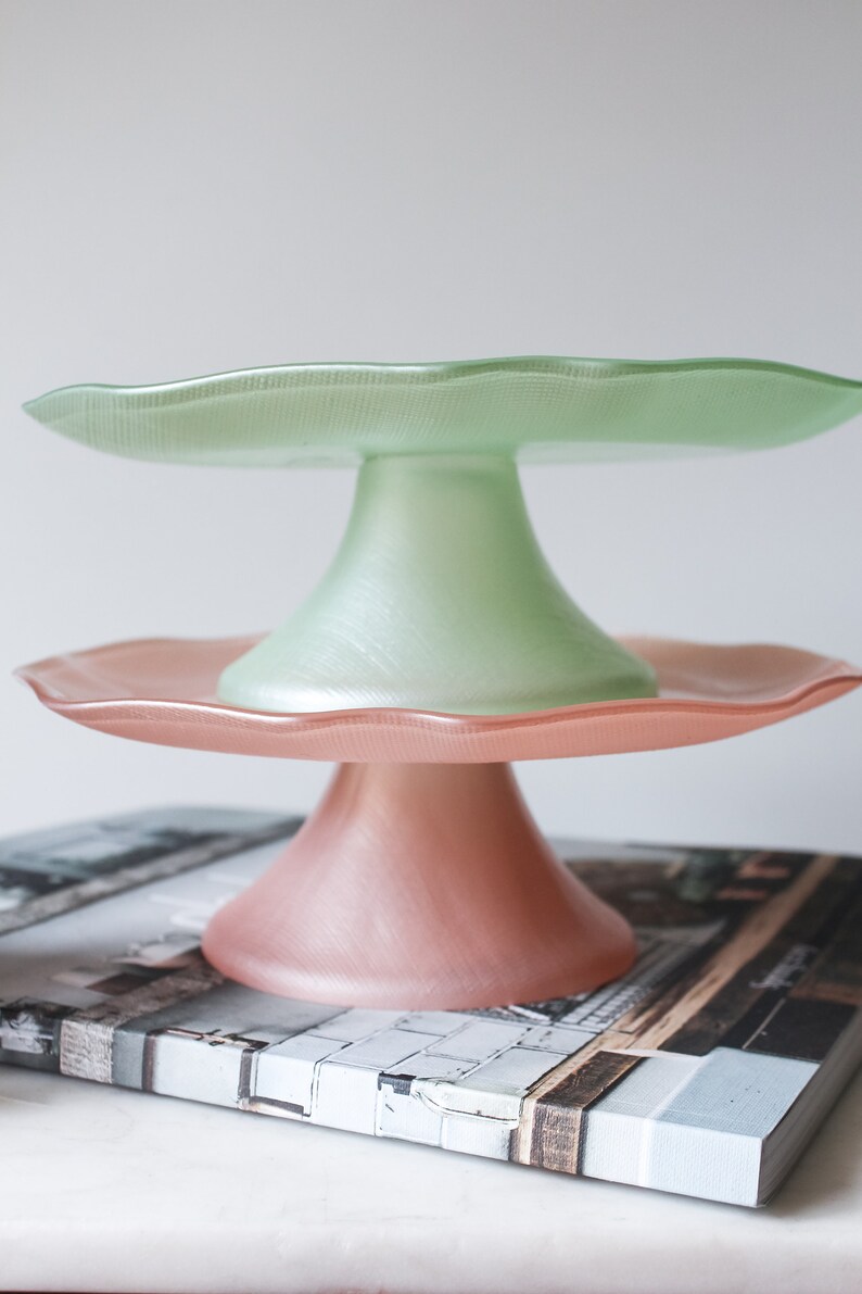 Wedding Cupcake Plate 7 Inches Cake Plate Cupcake Stand Small Pink and Green Cake Stand