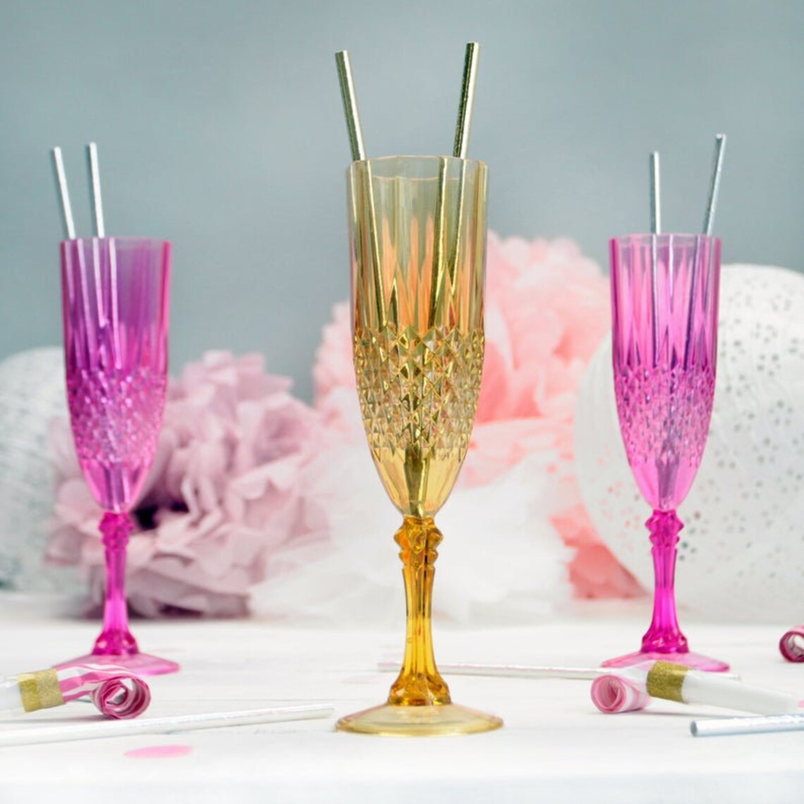Pink Plastic Champagne Flutes Party Flutes Picnic Flutes Etsy