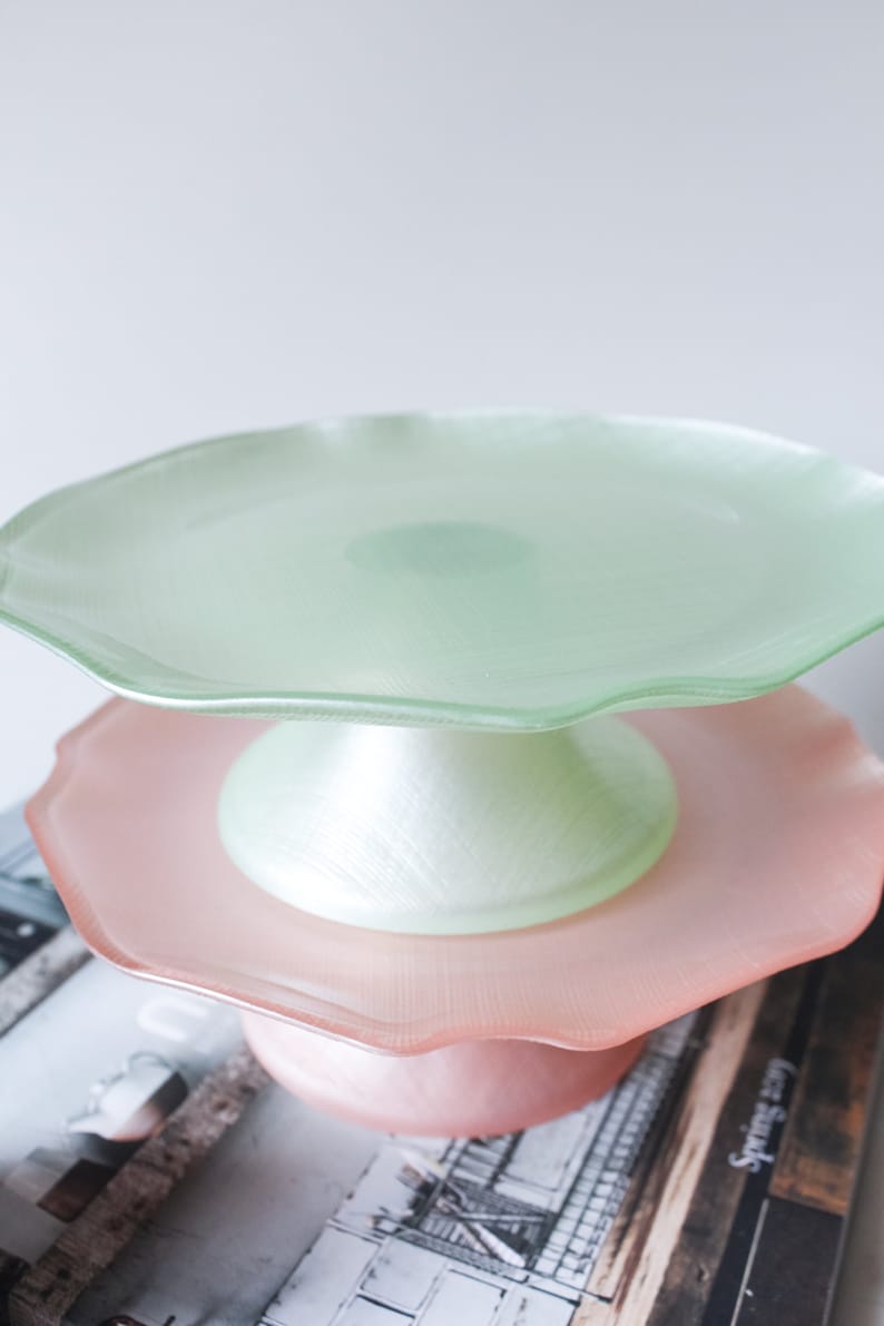 Wedding Cupcake Plate 7 Inches Cake Plate Cupcake Stand Small Pink and Green Cake Stand