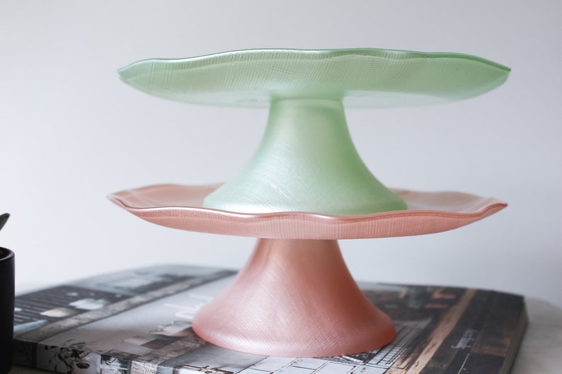 Wedding Cupcake Plate 7 Inches Cake Plate Cupcake Stand Small Pink and Green Cake Stand