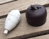 two vintage light switches - bakelite on plaster - hand switch - Art Deco