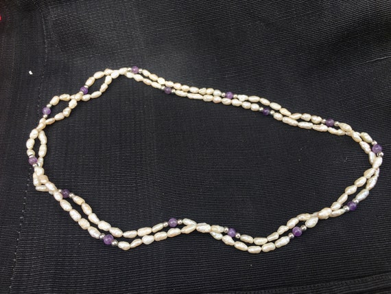 Vintage Genuine Freshwater Pearl Necklace With Small Onyx