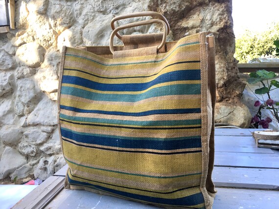 Vintage Jute Bag 1970s With Screen Printing on Both Sides Etsy
