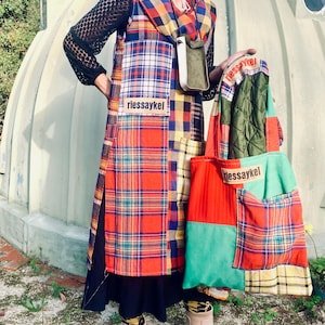 riessaykel Beutel aus Vintage Tartanstoffen - sehr geräumig - lange Henkel - "karopitch bag"