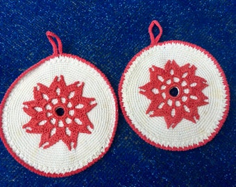 Vintage pot holders handmade in the 1970s - very finely and firmly crocheted