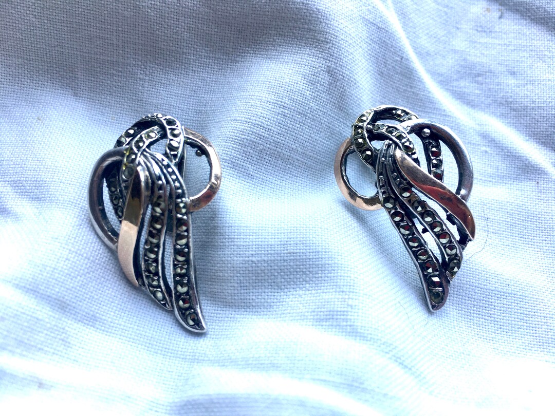 Boucles D'oreilles Vintage Années 50/60 – Argent Massif Avec Marcassites, Fermoir Clip