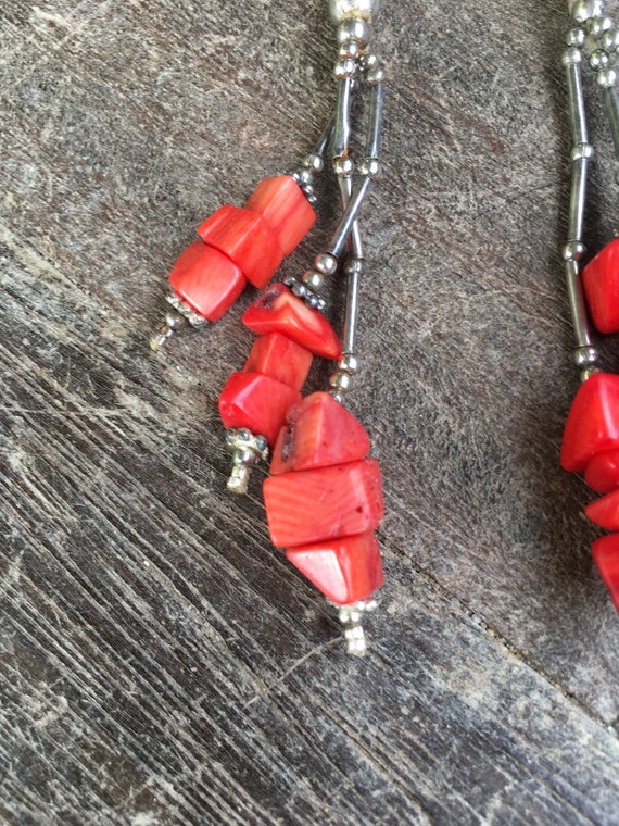 Vintage coral earrings - long pendants - original… - image 3