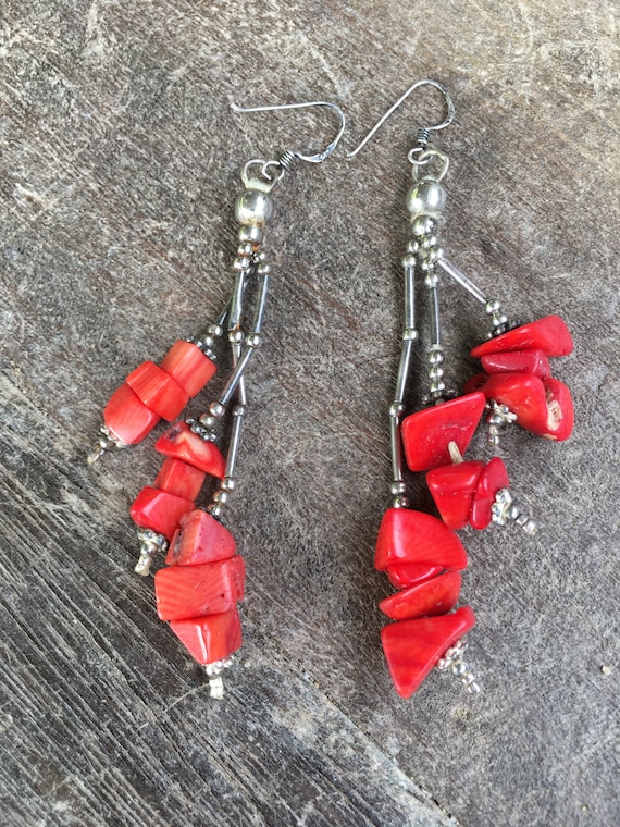 Vintage coral earrings - long pendants - original… - image 1