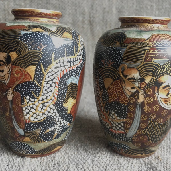 Par de jarrones antiguos Satsuma vintage - años 30 - de Japón sin daños