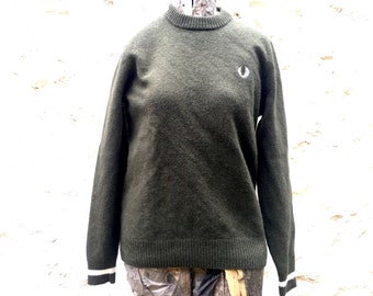 Vintage Fred Perry Wollpullover - um 2000 - Olivgrün - kleine Gebauchsspuren