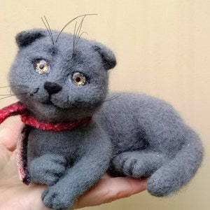 Scottish Cat needle felted animals gray, mural cat,Festive toy ,cat felted figurine, home decor animals image 5