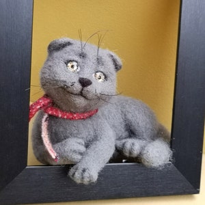 Scottish Cat needle felted animals gray, mural cat,Festive toy ,cat felted figurine, home decor animals image 1