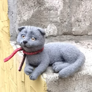 Scottish Cat needle felted animals gray, mural cat,Festive toy ,cat felted figurine, home decor animals image 3