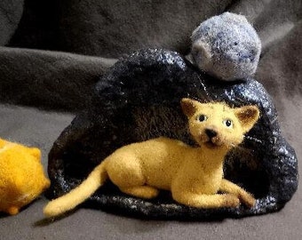 Cat needle felted animals, deco home, wall decor, cat tiny toy