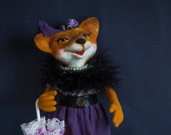 Victorian style fox,felted fox, cloth  sculpture,OOAK art figurine,Anthropomorphic doll,Victorian style ornaments,needle felted animal