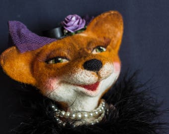 Victorian style fox,needle felted fox,OOAK art figurine,Anthropomorphic doll,Victorian style ornaments,needle felted animal