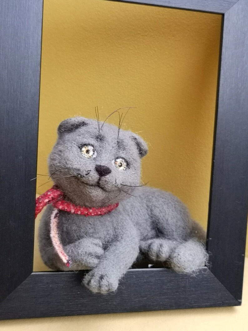 Scottish Cat needle felted animals gray, mural cat,Festive toy ,cat felted figurine, home decor animals image 1