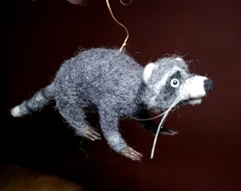 Felted animals raccoon, needle felted mobile, festive decor animals, miniature raccon