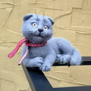 Scottish Cat needle felted animals gray, mural cat,Festive toy ,cat felted figurine, home decor animals image 8
