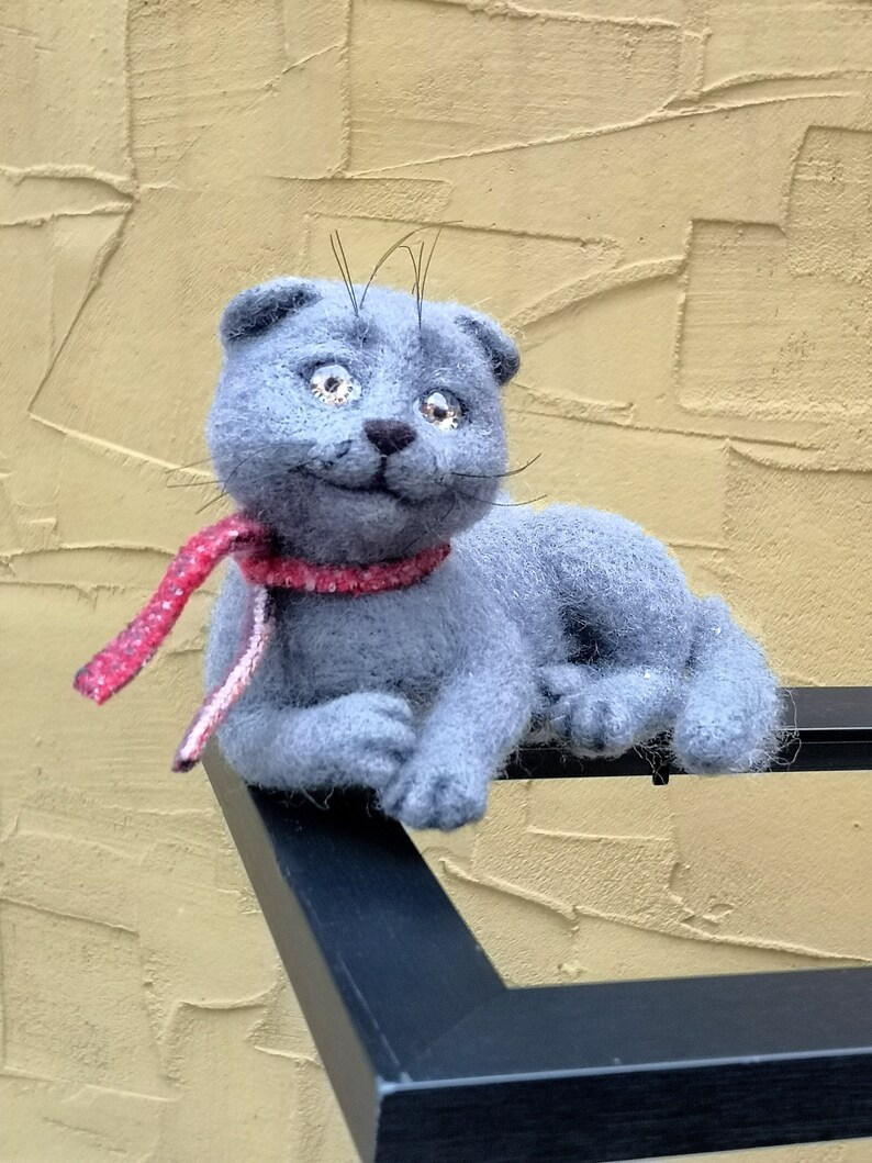 Scottish Cat needle felted animals gray, mural cat,Festive toy ,cat felted figurine, home decor animals image 8