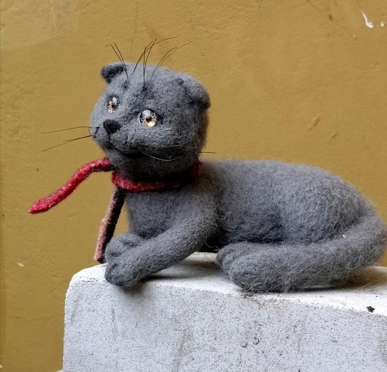 Scottish Cat needle felted animals gray, mural cat,Festive toy ,cat felted figurine, home decor animals image 7