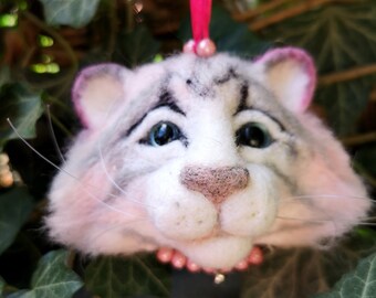 tiger head ,felted tiger,toddler ornaments ,white tiger