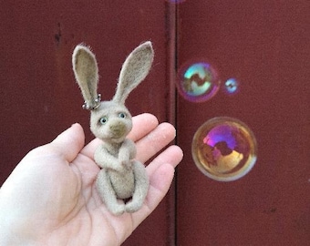 Rabbit miniature toy,felted Hare,animals felted toys,pregnan gift  bunny small, tiny toy  bunny gray, articulated sculpture