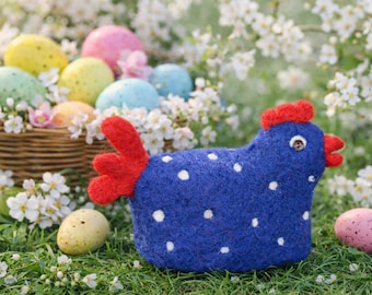 Decorazione a forma di pollo in feltro ad ago, idee per Pasqua, statuetta di uccello in lana