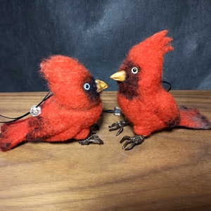 Birds p red cardinal, Set birds figure,felted xmas home decor, Christmas tree toys bird, ornament red cardinal, mobile cardinal