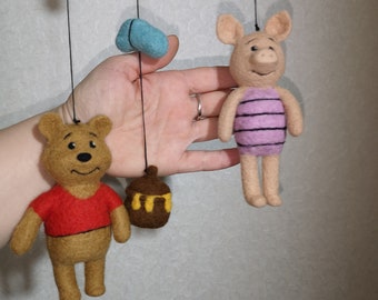 Bear and piglet needle felted animals,pooh figure nursery deco,mobile toddler gift pregnant