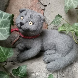 Scottish Cat needle felted animals gray, mural cat,Festive toy ,cat felted figurine, home decor animals image 10