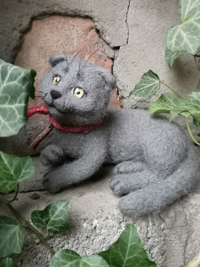 Scottish Cat needle felted animals gray, mural cat,Festive toy ,cat felted figurine, home decor animals image 10