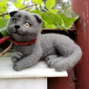 Scottish Cat needle felted animals gray, mural cat,Festive toy ,cat felted figurine, home decor animals image 9