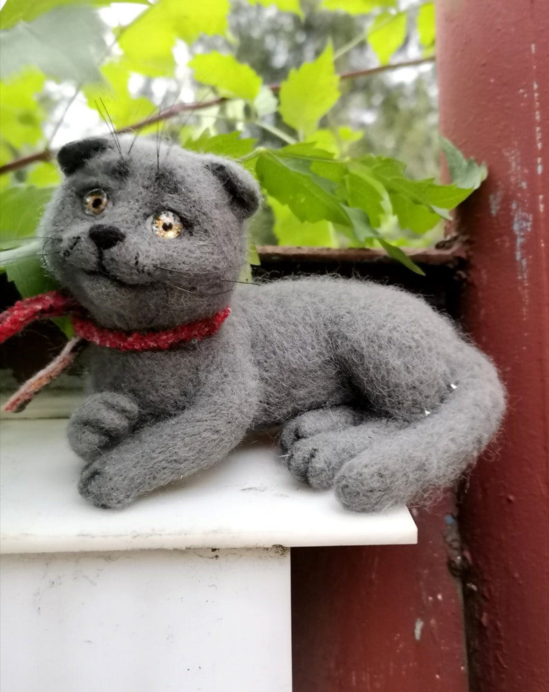 Scottish Cat needle felted animals gray, mural cat,Festive toy ,cat felted figurine, home decor animals image 9