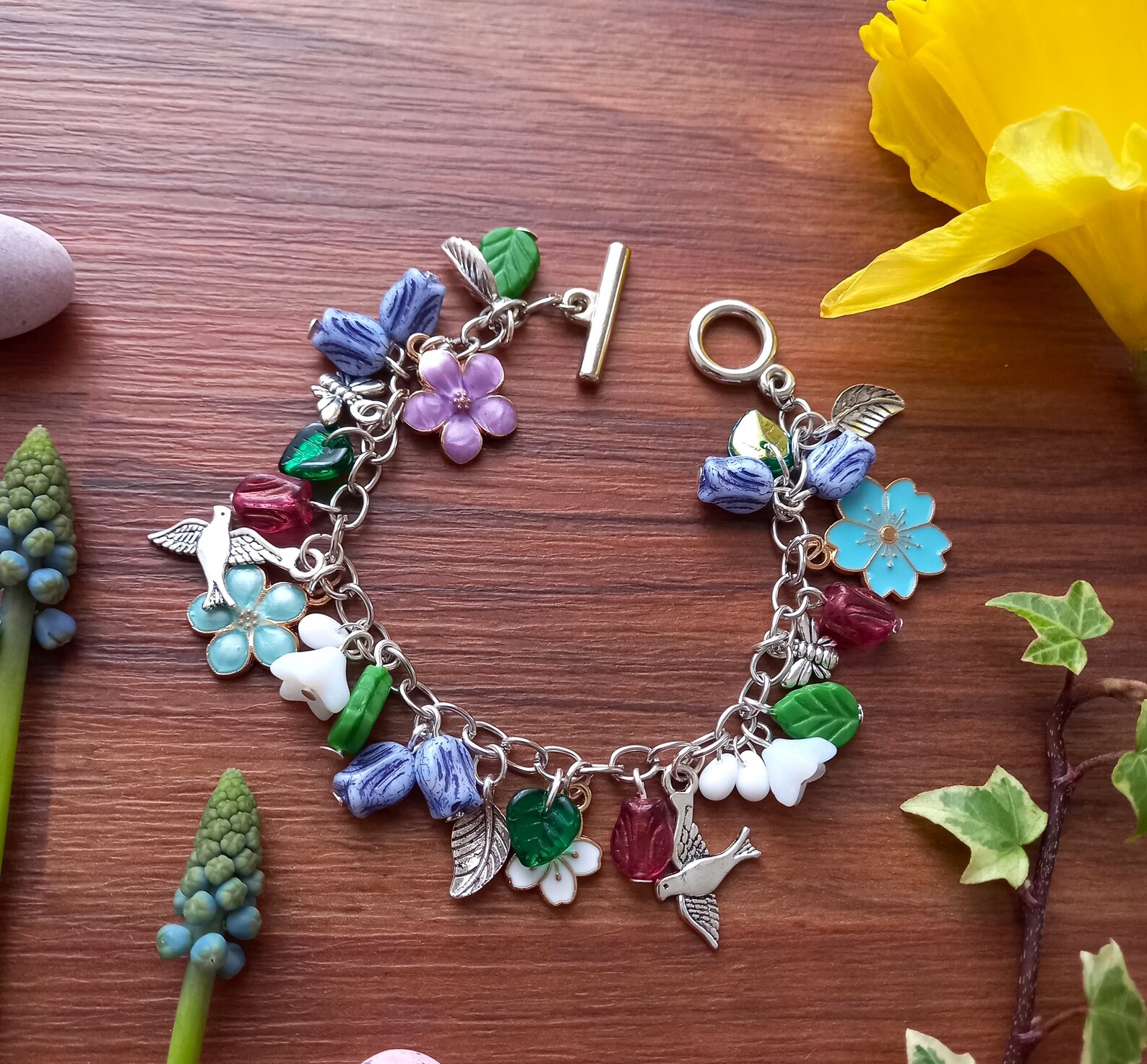 Mothers Day Charm Bracelet Spring Garden Charm Bracelet Bluebells ...