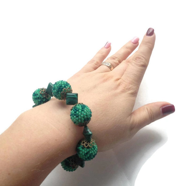 Summer Trend Green Seed bead bracelet with Malachite Speckled Etsy