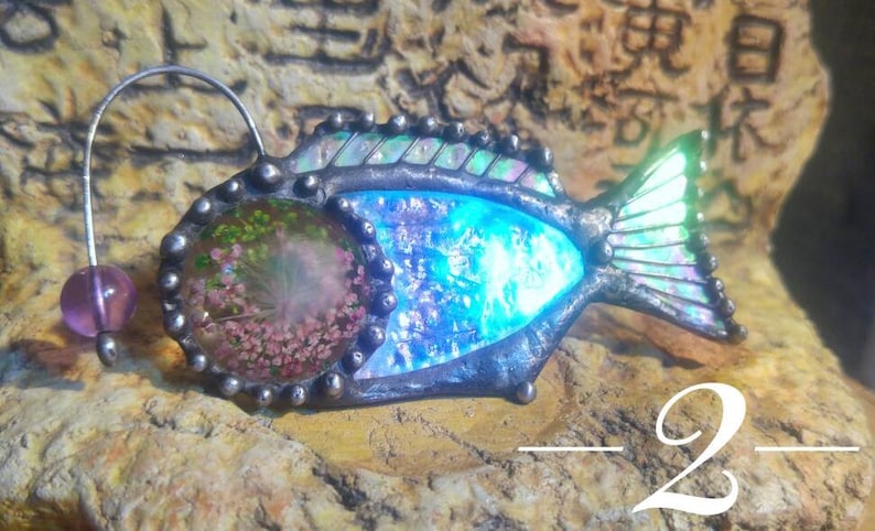 fried herbs pin Brooch Anglerfish brooch fish anglerfish sea world ocean brooch stain glass dweller of deep