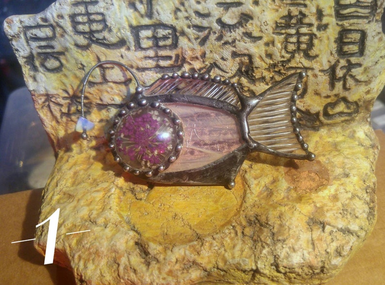 fried herbs pin Brooch Anglerfish brooch fish anglerfish sea world ocean brooch stain glass dweller of deep
