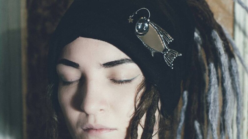 fried herbs pin Brooch Anglerfish brooch fish anglerfish sea world ocean brooch stain glass dweller of deep