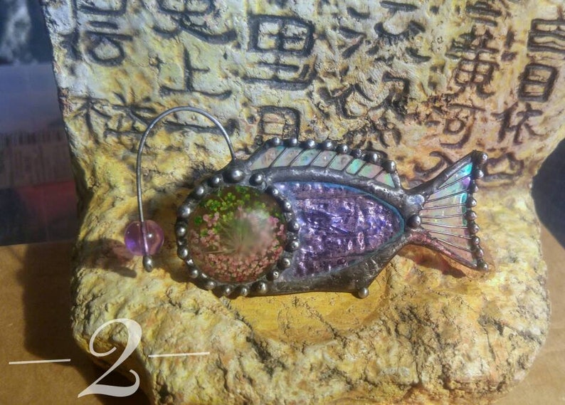 fried herbs pin Brooch Anglerfish brooch fish anglerfish sea world ocean brooch stain glass dweller of deep