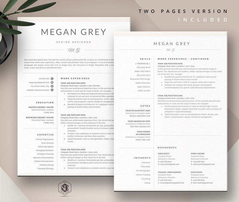 CV Template Cover Letter for MS Word Professional Clean Resume Template ...