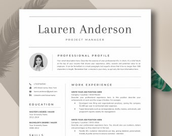 Modern Resume/CV Template, Resume  Template with Photo, 5 Pages resume Pack, Instant Download resume, Clean Resume/CV Template for Word