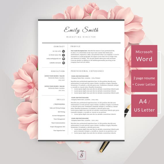 sale professional resume template cv template cover letter etsy