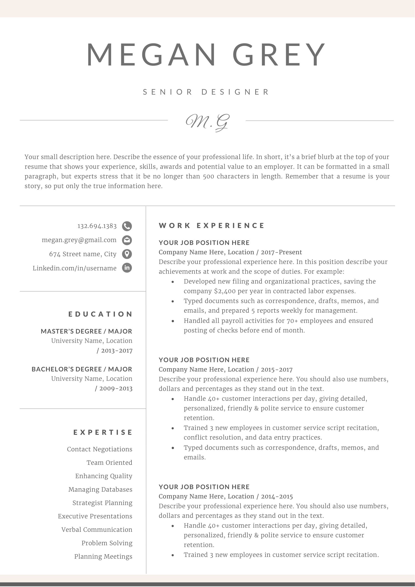 CV Template Cover Letter for MS Word Professional Clean Resume Template ...