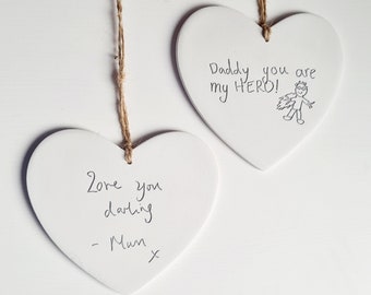Benutzerdefinierte Herz-Ornament aus der Handschrift eines geliebten Menschen - personalisiertes Geschenk - Erinnerungsgeschenk - Zeichnung des Kindes