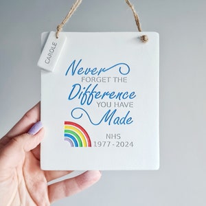 NHS rainbow retirement gift- never forget the difference you have made- personalised name and dates - nurse doctor nhs worker